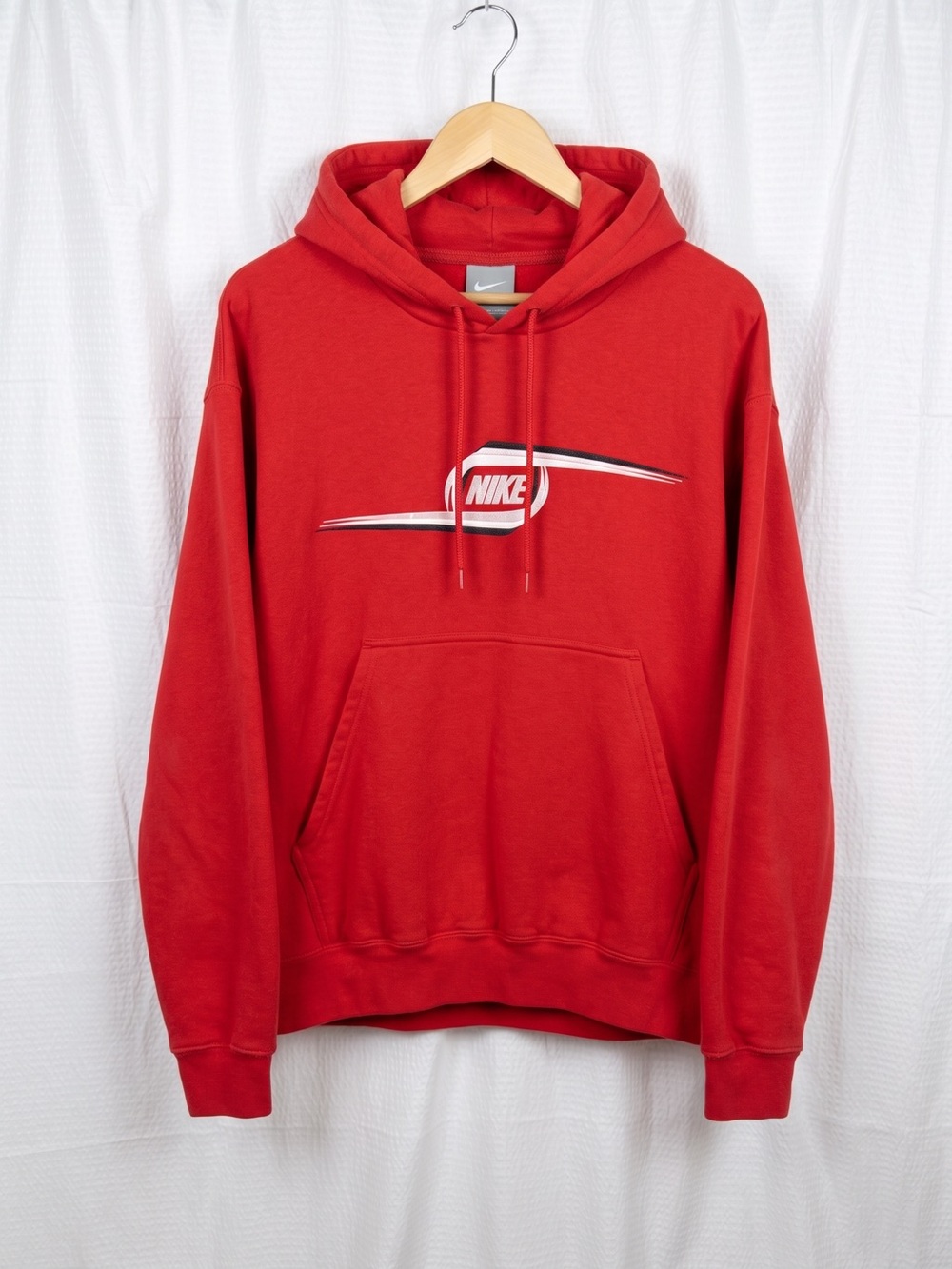 Nike Graphic Hoodie Red Size L Early 2000s Y2K Silver Tag Thick Heavyweight